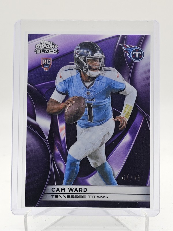 CAM WARD 2025 TOPPS CHROME BLACK ROOKIE PURPLE REFRACTOR /75 #148 TITANS Q7485