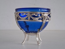 Konfekt-Schale 800 Silber kobaltblauer Glaseinsatz klassizistischer Stil um 1900