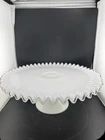 Fenton Cake Stand Plate White Milk Glass Silvercrest Pedestal Ruffled 13" Vtg.