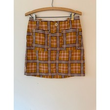 NWT Anthropologie Maeve The Colette Mini Skirt Plaid Edition Gold White Size S