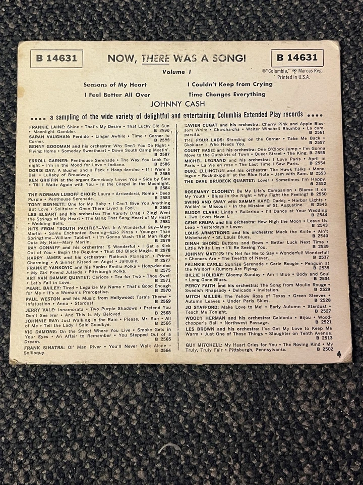 45 RPM Johnny Cash COLUMBIA EP 14631 Now There Was a Song Vol 1 Tested Works - Image 2 of 4