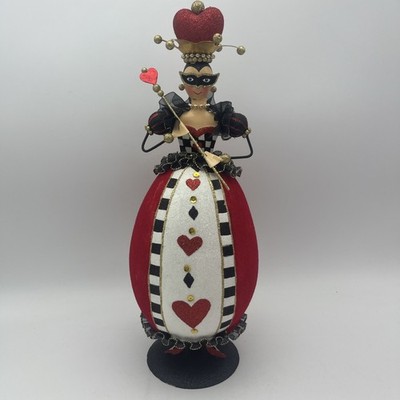 Vintage Pier 1 Queen of Hearts Red & Black Metal Glitter Crown Figurine