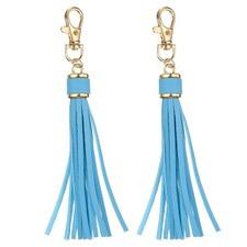 2pcs Leather Tassels 6" Keychain Tassel with Lobster Swivel Lake Blue