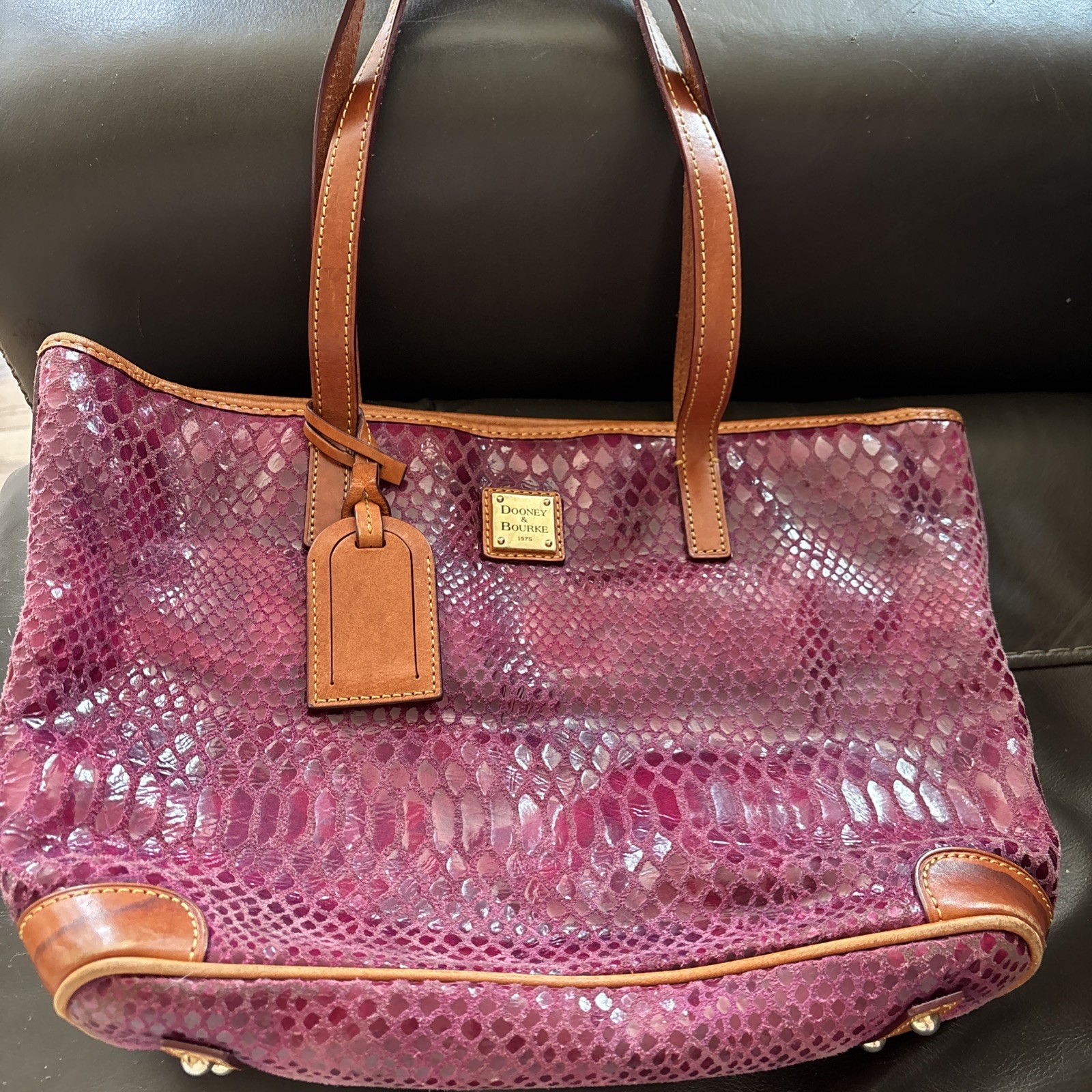 Dooney Python Snake Pink Berry Fuscia Charleston … - image 1
