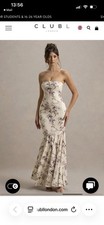 Club London Size 10 Neutral Floral Print Bandeau Fishtail Maxi Dress