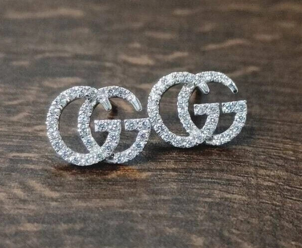 Round G-Cut Moissanite Stud Earrings in 14K White Gold Plated 925 Silver  -image