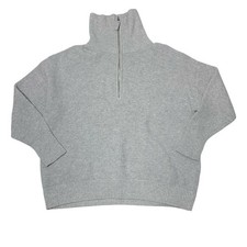 Aerie Waffle Knit Quarter Zip Sweater Light Gray Oversized S
