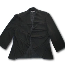MING WANG Sz S Open Front Jacket Large Pleat Detail Black Textured