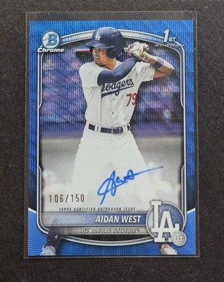 2025 Bowman Draft Chrome Aiden West 1st Blue Wave Ref Auto /150 #CPA-AWE Dodgers
