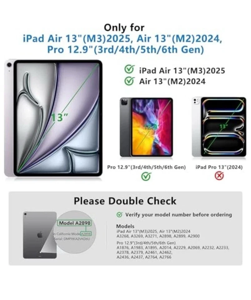 iPad Air 13 Inch Case Keyboard (M3 2025 / M2 2024), iPad Pro 12.9 (6th, Black - Image 2 of 4