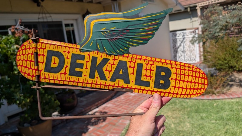 ANTIQUE DEKALB CORN SEED TIN FLYING EAR WEATHERVANE DOUBLE SIDED SIGN