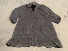 Max Studio Tunic Dress Womens Small Half Sleeve Semi Sheer Polka Dot Tie Neck