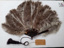 Antique Victorian Natural Ostrich Feather Hand Fan TORTOISHELL Celluloid 17"x28"