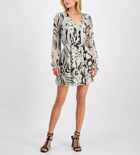 GUESS Marcelle V-Neck Tie-Waist Chiffon Dress MSRP $188