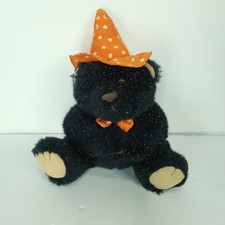 Black Bear Plush Halloween Witch Hat Stars Magnet Hands 10" Shiny Stuffed Animal