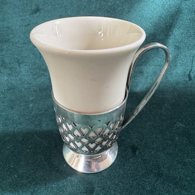 GORHAM porcelain Irish Coffee Cup with Silver Plated Holder Handle