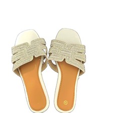Women's White Silver Rhinestone Strap Slide Sandals Synthetic Slip-On EU 38