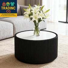 29.5 Inch Modern Drum round Coffee Table for Living Room Office, White Faux Marb