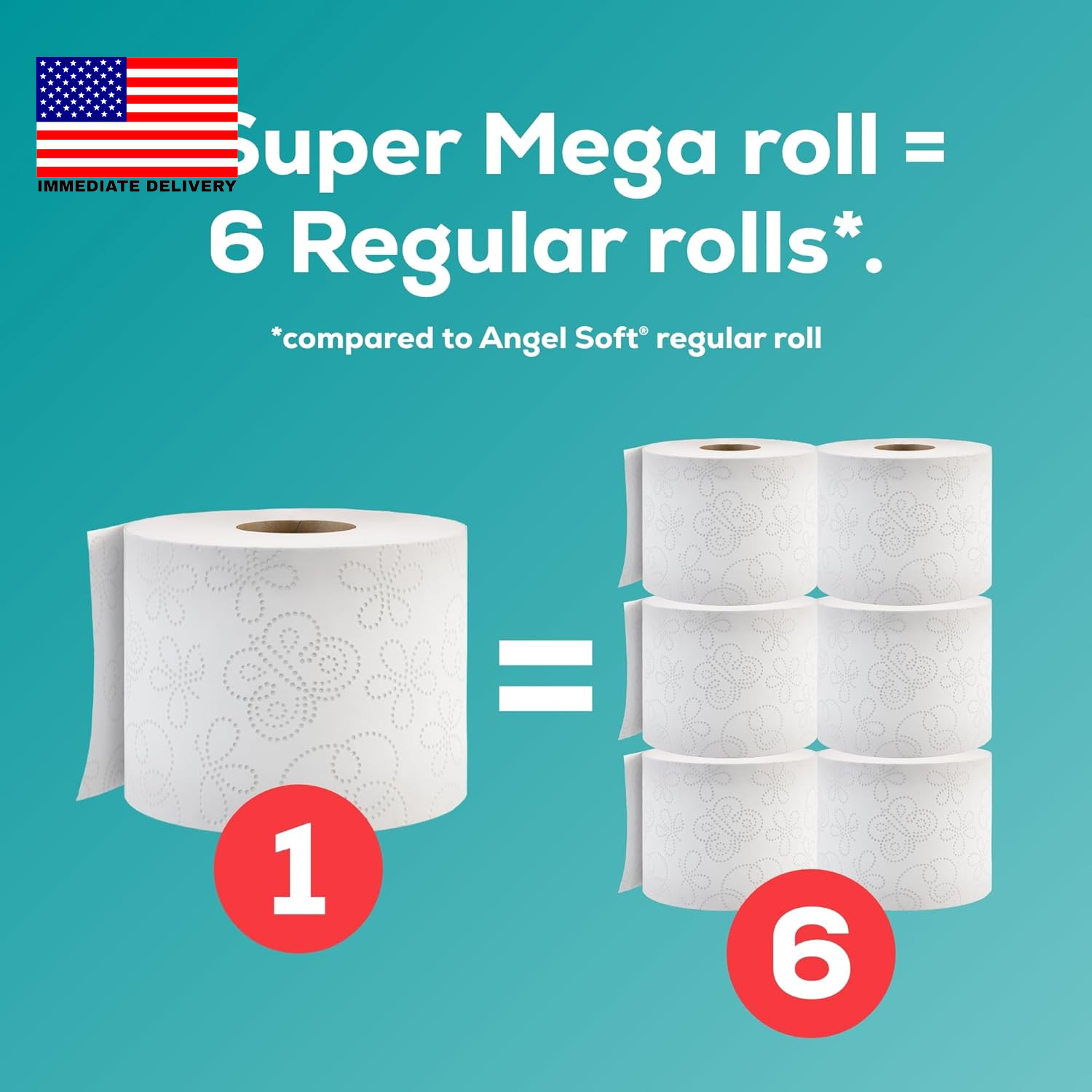 Toilet Paper, 6 Super Mega Rolls = 36 Regular Rolls, Soft and Strong Toilet Tiss