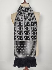 Fendi genuine vintage patterned Grey / Black Wool winter Scarf Scarves