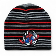 Marvel Spider-Man Beanie Men's Red Striped Patch Skull Cap Super Hero Comics
