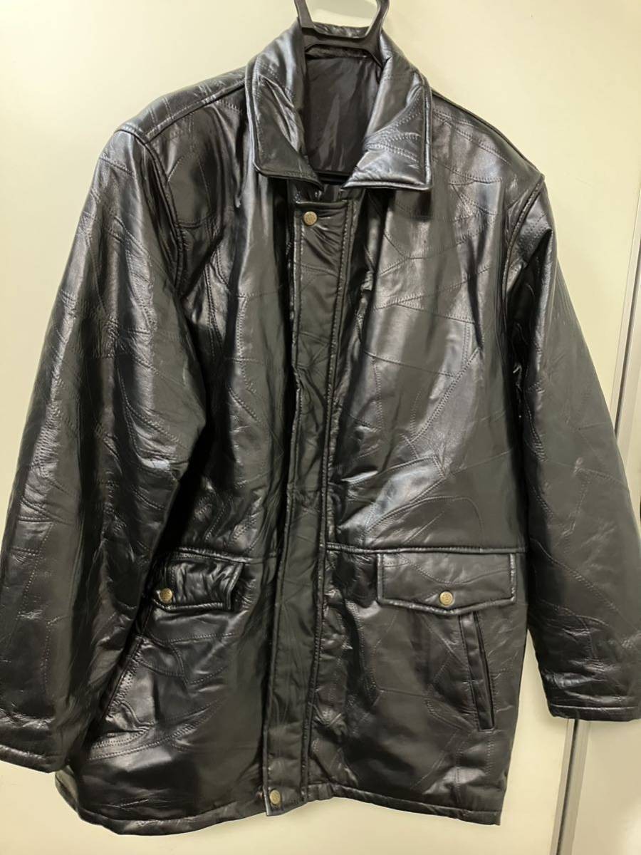 Me3498 sheep leather patchwork leather jacket bla… - image 2