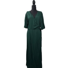 Reformation Dress Womens 2X Emerald Green Augustina Maxi Wrap Puff Sleeve Boho