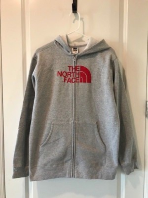 The North Face Boys Logo Full Zip Hoodie Heather Grey Sweatshirt MSRP $45.00
