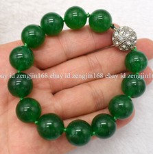 Huge 14mm Natural Green Jade Round Gems Beads Bracelet 7.5" Magnetic Clasp