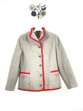 Vintage Trachten Osterreich Mackintosh Womens Oatmeal Red Wool Blazer Size 8