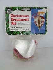 VTG 1980 Holiday SATIN TEARDROP White Red Sequin Bead Christmas Ornament Kit NEW