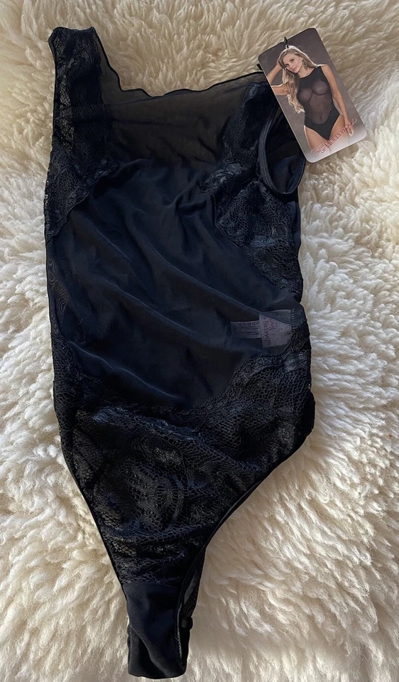 Peluche Shirley of Hollywood Cuello Alto Malla y Encaje Elástico Nuevo Talla Pequeña Negro Foto 2 de 4