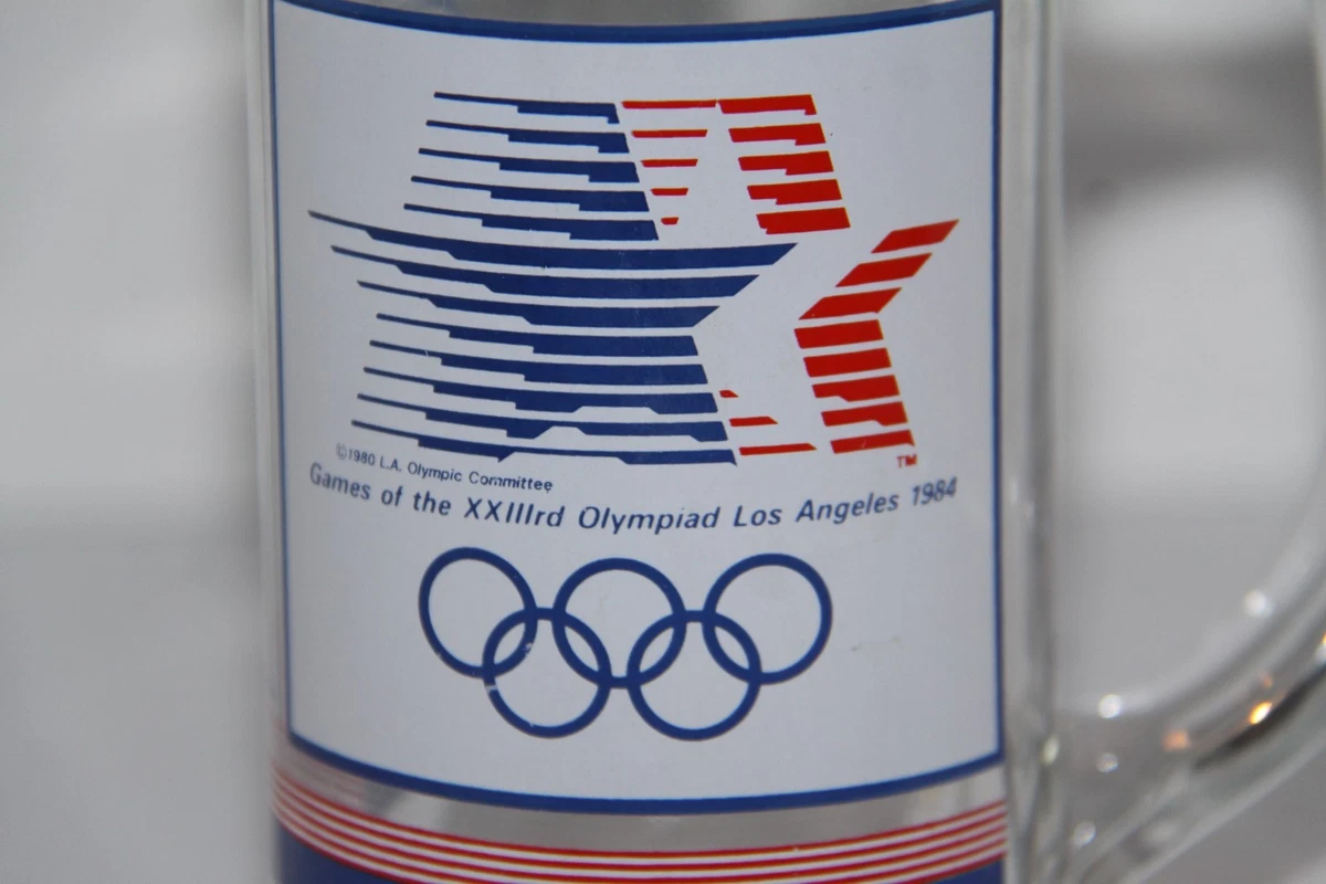 Coca Cola LA Olympic Glases (2) Vintage 1980 Los Angeles Olympics 12 Oz Glasses