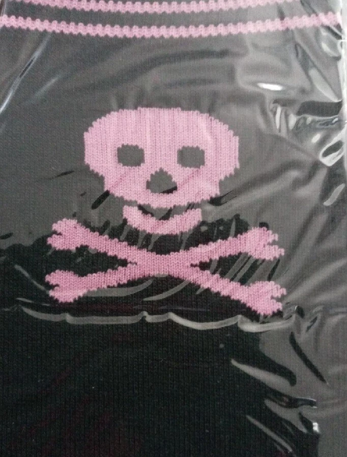 Medias hasta la rodilla opacas negras rosa tejido cruzado diseño calavera O/S  Foto 2 de 3