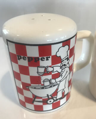Vintage Red And White Checkered Salt Pepper Bar B Q Grilling Set