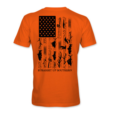Straight Up Southern Mens Hunting American Flag Short Sleeve T-shirt-Safety