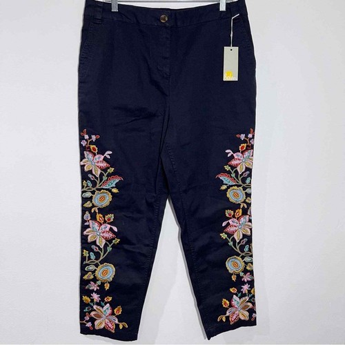 Boden Cotton Classic Embroidered Chinos In Navy Size 10R - Picture 3 of 12
