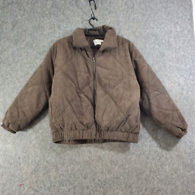Lush Jacket Womens Large Brown Corduroy Full Zip Puffer Lined Elastic Waist Warm