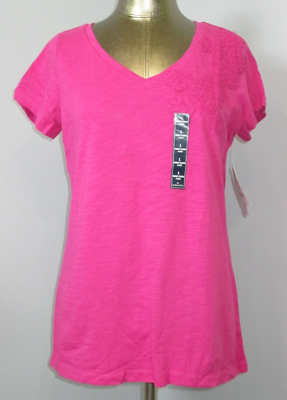 NWT St Johns Bay Pink V-Neck Shirt Womens Size L Chest 38