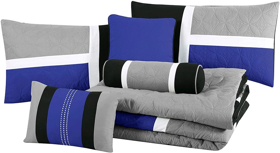 Chezmoi Collection 7-Piece Comforter Set Medallion Patchwork Quilted Bedding Set - Image 2 of 4