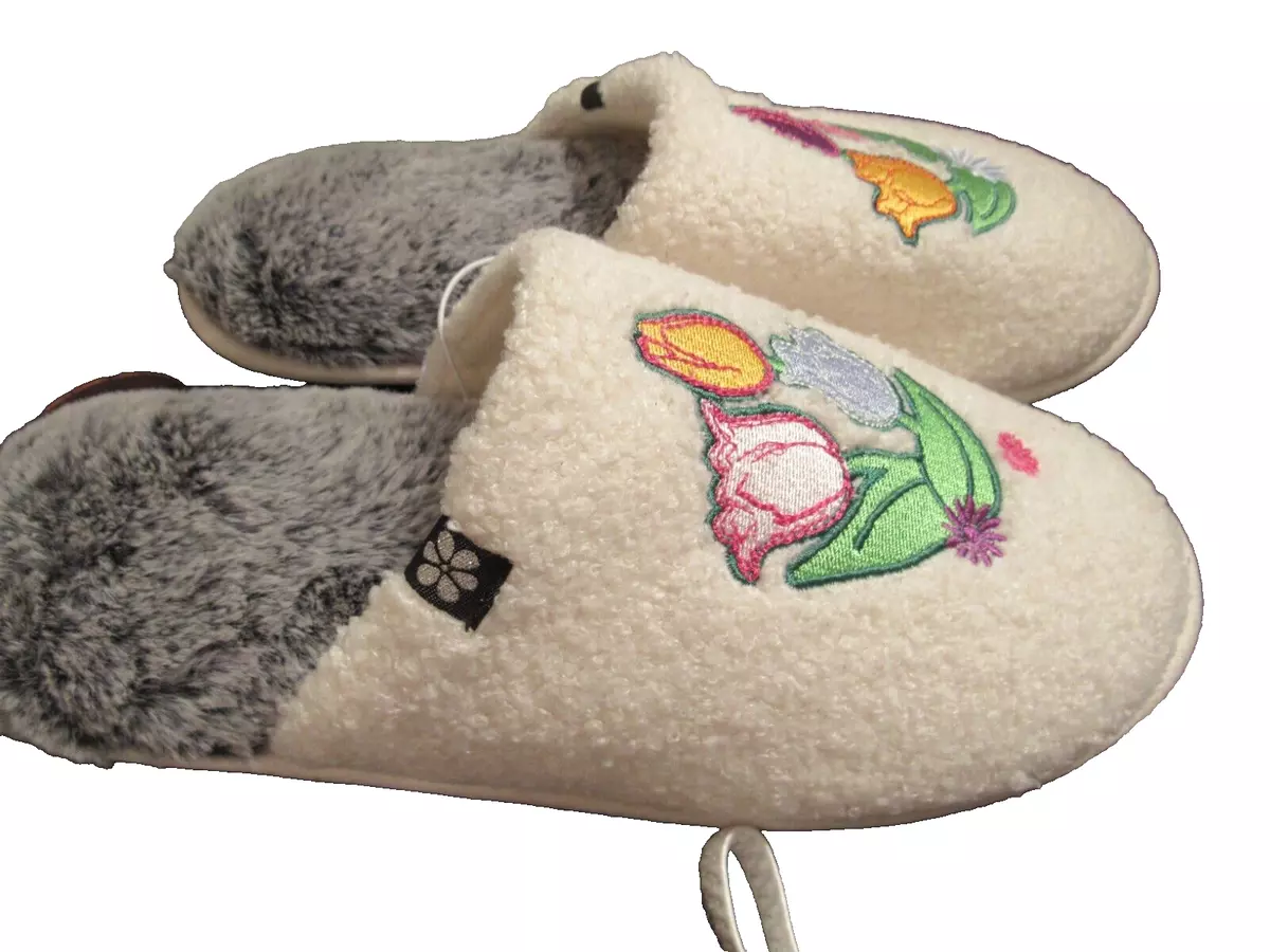 NEW FOOT PETALS CREAM TERRY FAUX FUR SLIDE SLIPPERS SIZE XL 11 12