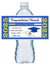 Blue and Gold GRADUATION PARTY FAVORS WATER BOTTLE LABELS Class of 2025