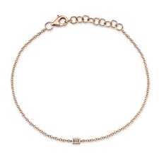 Baguette Cut Diamond Bracelet 14K Rose Gold 0.03CT Bezel Natural Kids Adults