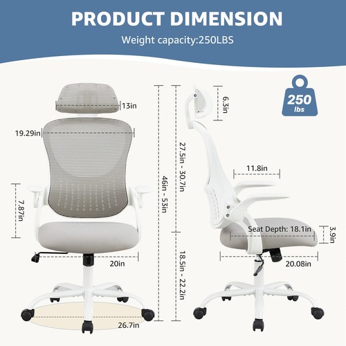 JHK Mesh Ergonomic Office Computer Desk Chair Flip-up Arms Adjustable Headrests - Picture 3 of 27
