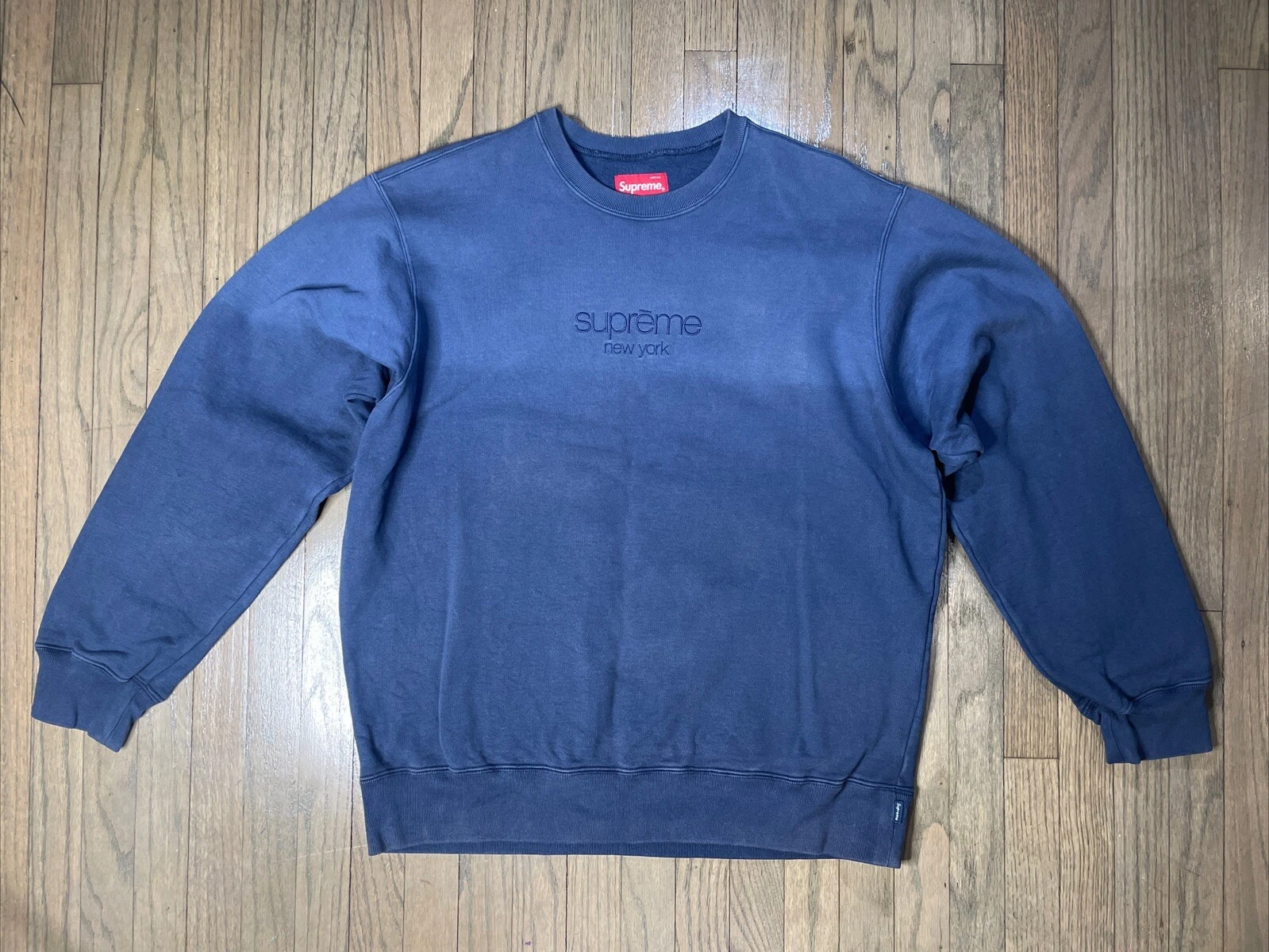 Sweat col rond Supreme Dipped Dye SS19 taille moyenne bleu marine logo New York