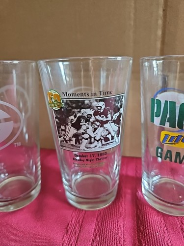 Miller Lite Green Bay Packers Glasses X3 / Shell Green Bay Packers Glass X1 - Picture 4 of 5