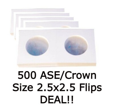 500 2.5x2.5 Large Coin Flips Crown Size Mylar Holders For American Silver Eagle