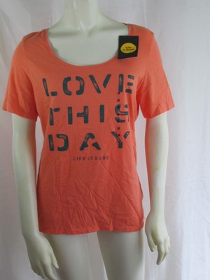 Life is Good Orange Love This Day Womens SS Fitted Tee Shirt Top Sz M NWT