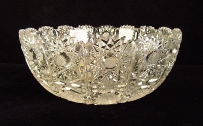 Vintage Floral Cut Glass Candy Dish Bowl - Some Chips