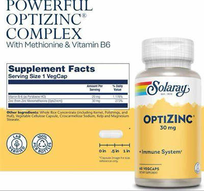 Solaray OptiZinc 30 mg 60 Capsules Immune System Support VegCaps